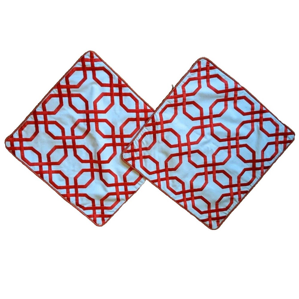 (2) Loloi Geometric Embroidered Decorative Accent Pillow Covers Shams Preppy